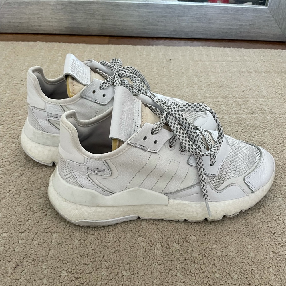Grey and white adidas nite joggers
